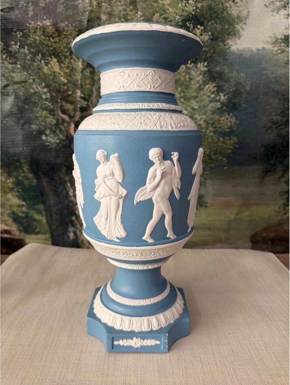 Blue and white classical relief vase